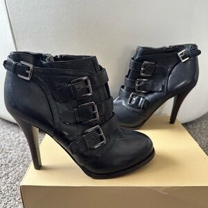 Aldo Sleek Black Multi-Buckle Heeled Boots